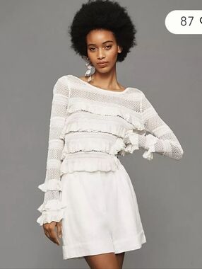 NWOT Anthropologie Ruffle Open Knit Sweater Sz XL